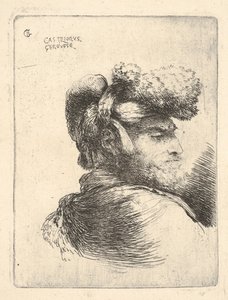 Hombre de perfil mirando a la derecha, con un sombrero de piel, de la serie de Pequeñas Cabezas en Oriente, ca. 1645-1650 de Giovanni Benedetto Castiglione