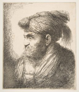 Hombre con turbante mirando a la izquierda, de la serie de Grandes Cabezas Orientales, ca. 1645-50 de Giovanni Benedetto Castiglione
