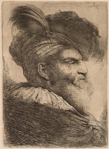 Hombre con barba larga y tocado, mirando a la derecha de Giovanni Benedetto Castiglione