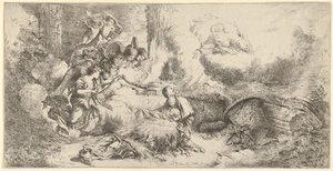 Natividad con Dios Padre y ángeles, ca. 1647-50 de Giovanni Benedetto Castiglione