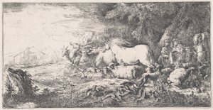 Noé y los animales entrando en el arca, ca. 1650-55 de Giovanni Benedetto Castiglione