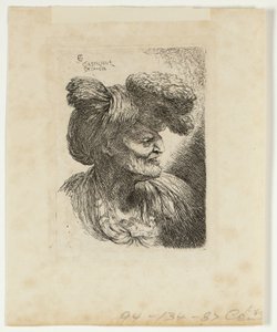 Viejo con Turbante Adornado con Piel, Mirando a la Derecha, de Pequeños Estudios de Cabezas con Tocados Orientales de Giovanni Benedetto Castiglione