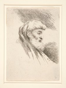Viejo de barba larga, de perfil, girado a la derecha, de la serie Les petites tetes d de Giovanni Benedetto Castiglione