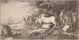 Los animales yendo hacia el arca de Giovanni Benedetto Castiglione