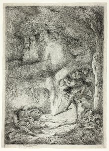 Los cuerpos de los santos Pedro y Pablo escondidos en las catacumbas de Giovanni Benedetto Castiglione