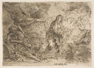 El ángel despertando a José ante la presencia de la Virgen y el Niño de Giovanni Benedetto Castiglione