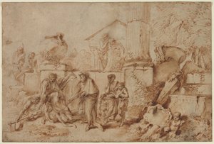 Tobías enterrando a los muertos, 1640s de Giovanni Benedetto Castiglione