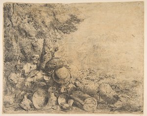 Dos pastores, un burro y otros animales en un paisaje, ca. 1638-1640 de Giovanni Benedetto Castiglione