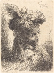 Joven con tocado de piel con una cinta, mirando a la derecha de Giovanni Benedetto Castiglione