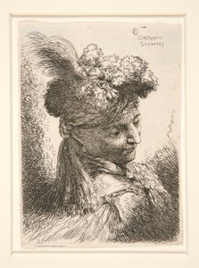 Joven sin barba, visto en vista 3/4, girado a la derecha, mirando hacia abajo, de la serie Les petites tetes, d de Giovanni Benedetto Castiglione