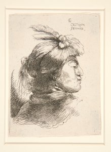 Joven sin barba, visto de perfil, girado a la derecha, de la serie Les petites tetes d de Giovanni Benedetto Castiglione