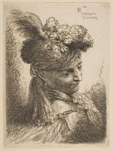 Joven de frente tres cuartos a la derecha con un tocado de piel con una pluma, joya, ca. 1645-50