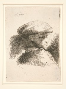 Joven visto casi de perfil y girado a la derecha. de la serie Les petites tetes d de Giovanni Benedetto Castiglione