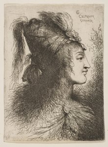 Joven con turbante emplumado, mirando a la derecha, de la serie de Cabezas Pequeñas de Giovanni Benedetto Castiglione