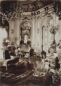 El palacio Stroganov en San Petersburgo. Sala de estar ovalada, década de 1860