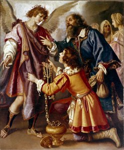 El Arcángel Rafael rechazando los regalos de Tobías de Giovanni Biliverti