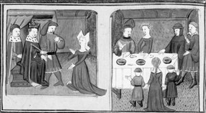 Decamerón,Giletta pide al Rey que le permita casarse con Beltramo di Rossiglione; Giletta presenta sus hijos a Beltramo. Tercer día, cuento 9 de Giovanni Boccaccio
