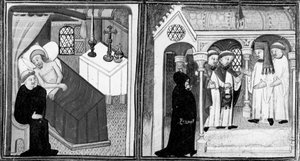 Decamerón,La confesión del moribundo Ciappelletto; los fieles son invitados a la devoción. Primer día, cuento 1. de Giovanni Boccaccio
