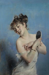 Joven mujer en deshabillé La toilette, c. 1880