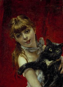 Muchacha con gato negro, c.1885 (óleo sobre lienzo) de Giovanni Boldini