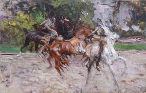 Caballos en el Bois de Boulogne, c.1885 (óleo sobre tabla)