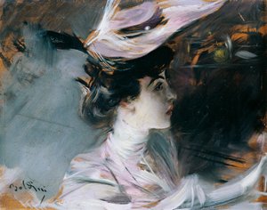 Retrato de Lina Cavalieri con sombrero nuevo, por Giovanni Boldini