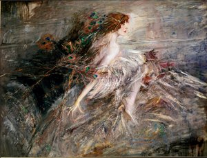 Retrato de la Marquesa Casati con Plumas de Pavo Real de Giovanni Boldini