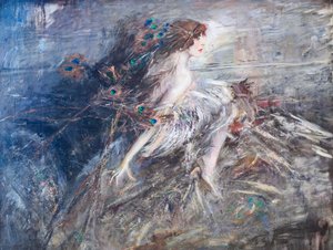 Retrato de la marquesa Casati con plumas de pavo real de Giovanni Boldini