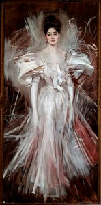 Joven mujer vestida de satén blanco (Fuegos artificiales) de Giovanni Boldini