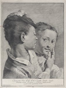 Niño con sombrero tocando la cara de una niña, 1743