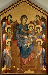La Virgen y el Niño en Majestad rodeados de seis ángeles. Pintura de Gualtieri Giovanni dit Cimabue (circa 1240-1302) de Giovanni Cimabue