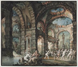 Familia de sátiros con querubines danzantes, c. 1775-76 (acuarela y pincel con grafito y aguada) de Giovanni David