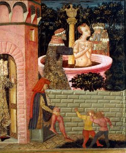 Historias de Susana, circa 1450, panel frontal de cofre pintado (detalle) de Giovanni Di Ser Giovanni Lo Scheggia Guidi