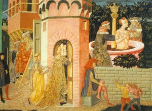 Historias de Susana, circa 1450, lado derecho de cofre pintado (detalle) de Giovanni Di Ser Giovanni Lo Scheggia Guidi