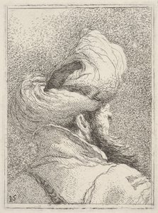 Hombre barbudo con turbante, representado en busto de espaldas en vista de tres cuartos, de «Colección de cabezas» (Raccolta di teste) de Giovanni Domenico Tiepolo