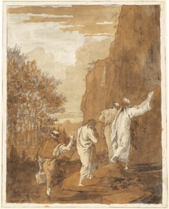 Cristo Guiando a Pedro, Santiago y Juan al Monte Alto para la Transfiguración de Giovanni Domenico Tiepolo