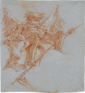 Cronos sobre nubes; verso: estudio de ropaje de Giovanni Domenico Tiepolo