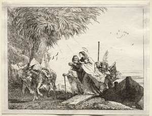 Huida a Egipto: La Sagrada Familia desembarcando de Giovanni Domenico Tiepolo