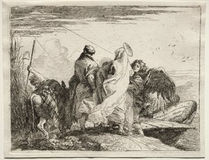 Huida a Egipto: La Sagrada Familia dejando la orilla de Giovanni Domenico Tiepolo
