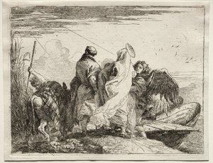 Huida a Egipto: La Sagrada Familia dejando la orilla de Giovanni Domenico Tiepolo