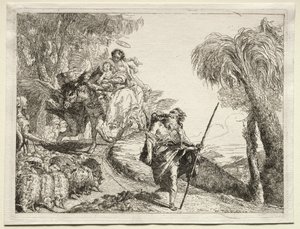 Huida a Egipto: La Sagrada Familia y el rebaño de ovejas de Giovanni Domenico Tiepolo