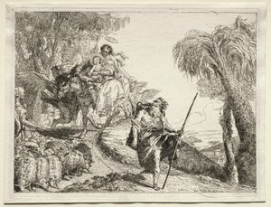 Huida a Egipto: La Sagrada Familia y el Rebaño de Ovejas de Giovanni Domenico Tiepolo