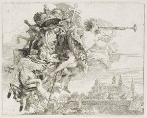 Frontispicio: Las armas de Carl Philipp von Greiffenklau llevadas en alto por un ángel, de La huida a Egipto de Giovanni Domenico Tiepolo