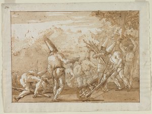 Recogiendo leña, finales de la década de 1790 de Giovanni Domenico Tiepolo