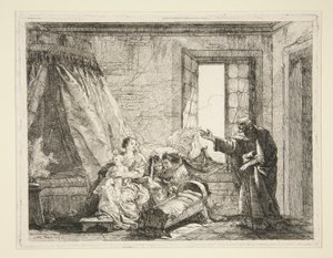 José anuncia a María la orden de partir, de la serie Idee pittoresche sopra la fuga en Egitto (Huida a Egipto) de Giovanni Domenico Tiepolo