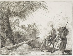 José y María pasando junto a un pastor y su rebaño, lámina once de La huida a Egipto