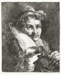 Hombre con bigote y casco Colección de cabezas (título de la serie) Raccolta di Teste (título de la serie) de Giovanni Domenico Tiepolo