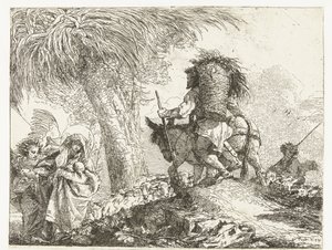María con el Niño sostenida por un ángel y José conduce un burro más allá de un pastor con ovejas Vuelo a Egipto (título de la serie) Idea pintoresca sopra la fugga en Egitto (título de serie)