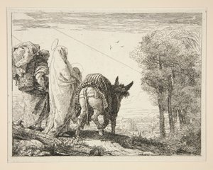 María con su Niño en brazos, de la serie Idee pittoresche sopra la fuga en Egitto (Huida a Egipto) de Giovanni Domenico Tiepolo