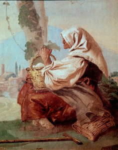 Vieja campesina con una cesta de huevos de Giovanni Domenico Tiepolo
